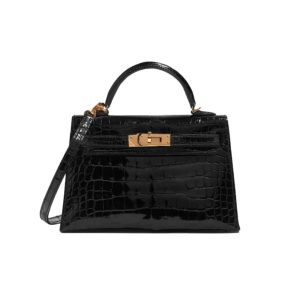 HERMÈS KELLY ALLIGATOR GOLD BUCKLE BLACK 22CM