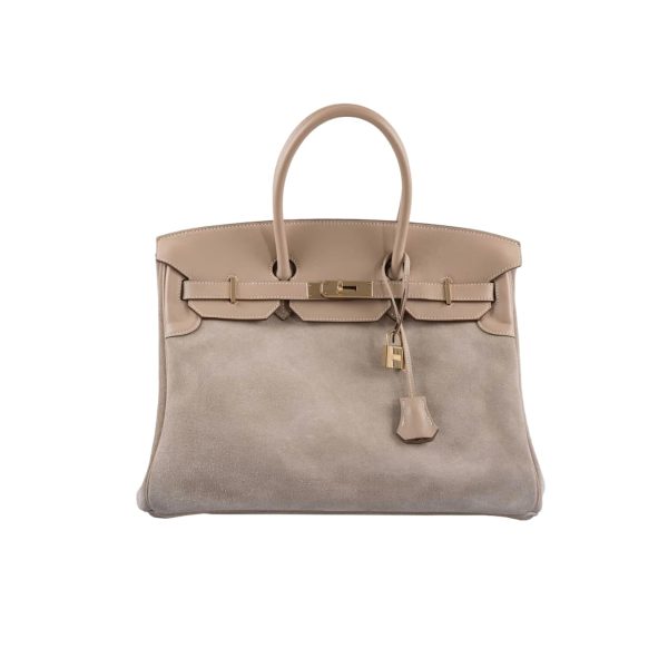 HERMÈS BIRKIN 35 GRIZZLY ARGILE VEAU DOBLIS SUEDE BEIGE 29CM