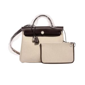 HERMES VACHE HUNTER TOILE HERBAG ZIP 31 BEIGE 31CM