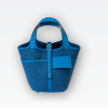 HERMES PICOTIN CARGO DESERT TOILE CANVAS WITH PALLADIUM HARDWARE BLUE 18CM