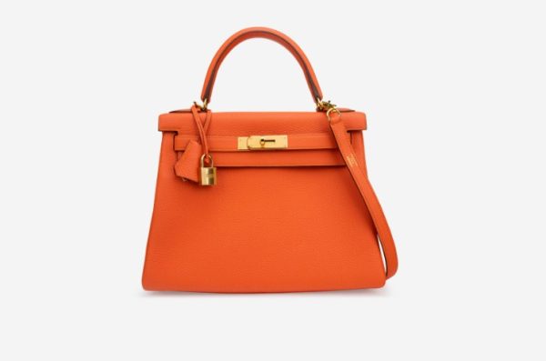 HERMES KELLY ORANGE SELLIER ROUGE EPSOM GOLD HARDWARE 28CM