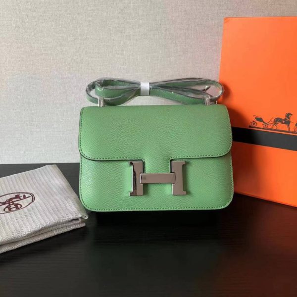 HERMES CONSTANCE EPSOM 3I AVOCADO GREEN CROCODILE & LIZARD BUCKLE 18CM