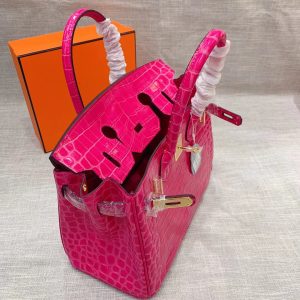 HERMES BIRKIN 30 CROCODILE GOLD-TONED HARDWARE DARK PINK