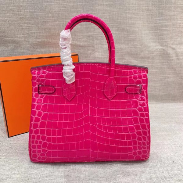 HERMES BIRKIN 30 CROCODILE GOLD-TONED HARDWARE DARK PINK