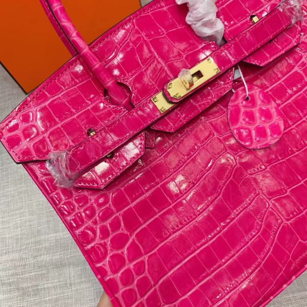 HERMES BIRKIN 30 CROCODILE GOLD-TONED HARDWARE DARK PINK