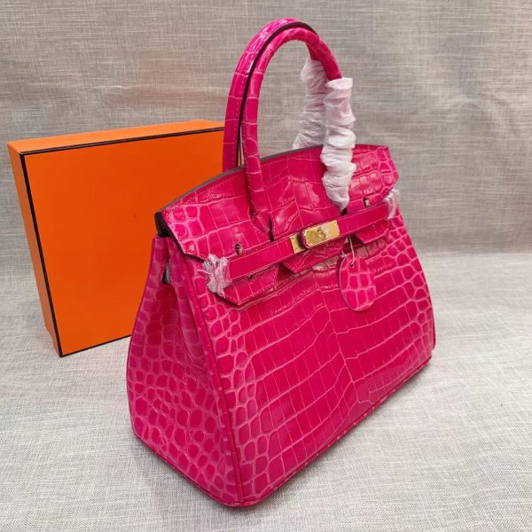 HERMES BIRKIN 30 CROCODILE GOLD-TONED HARDWARE DARK PINK