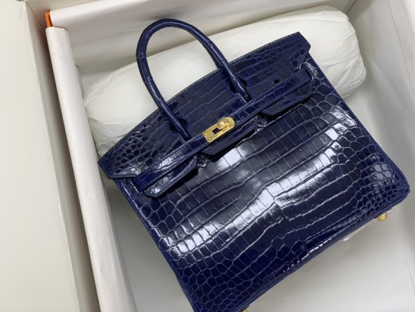 HERMES BIRKIN 30 CROCODILE GOLD-TONED HARDWARE DARK BLUE