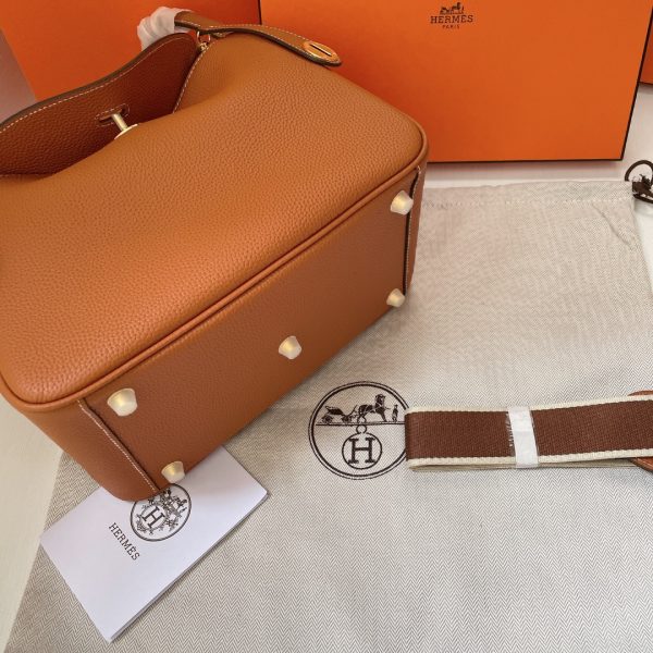 HERMES LINDY MINI TOGO BAG GOLD HARDWARE BROWN 19CM