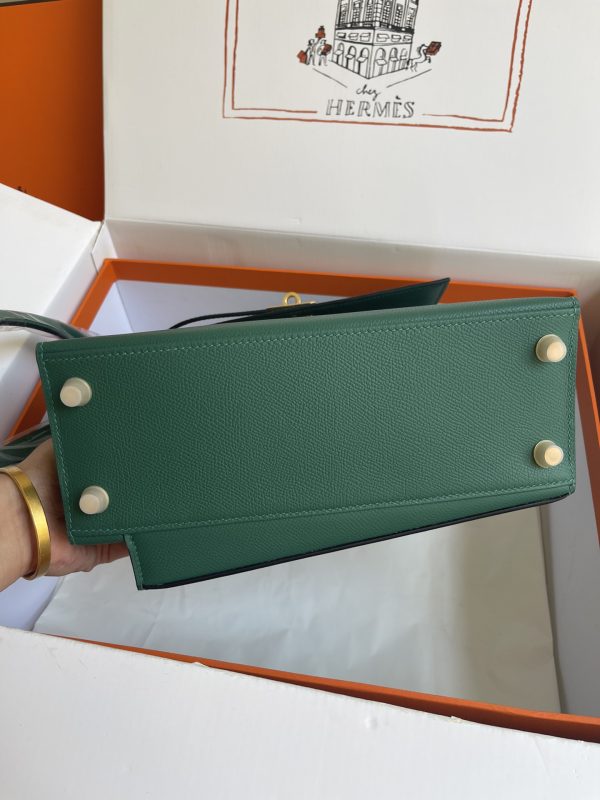 HERMES KELLY SELLIER EN DESORDRE EPSOM GOLD-TONED HARDWARE DARK GREEN 25CM