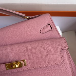 HERMES KELLY SELLIER EN DESORDRE EPSOM GOLD-TONED HARDWARE PINK 25CM