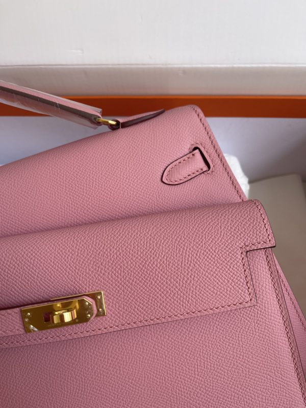 HERMES KELLY SELLIER EN DESORDRE EPSOM GOLD-TONED HARDWARE PINK 25CM