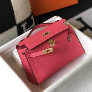 HERMES MINI KELLY POCHETTE GOLD TONED HARDWARE PINK 22CM