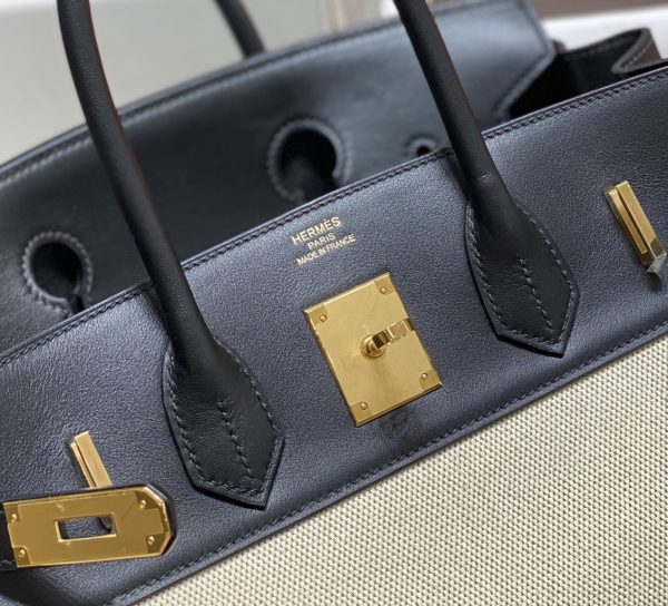 HERMES BIRKIN 25 BI-MATERIAL GOLD TONED HARDWARE BLACK 25CM