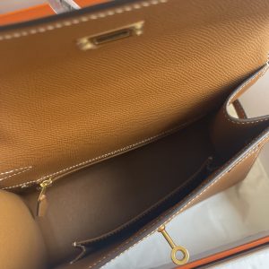 HERMES KELLY SELLIER EN DESORDRE EPSOM GOLD-TONED HARDWARE BROWN 25CM