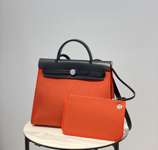 HERMES HERBAG ZIP 31 BAG PALLADIUM HARDWARE ORANGE 31CM