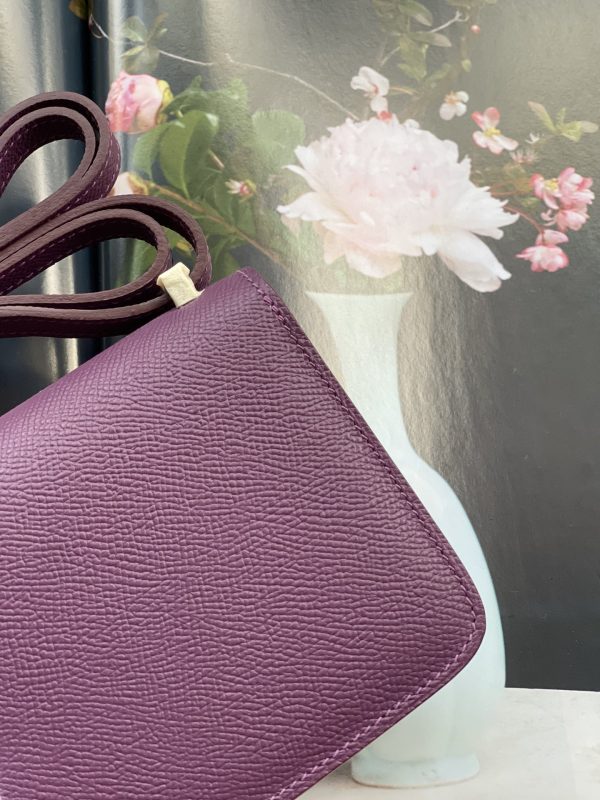 HERMES CONSTANCE MINI EPSOM SILVER-TONED HARDWARE VIOLET 14CM