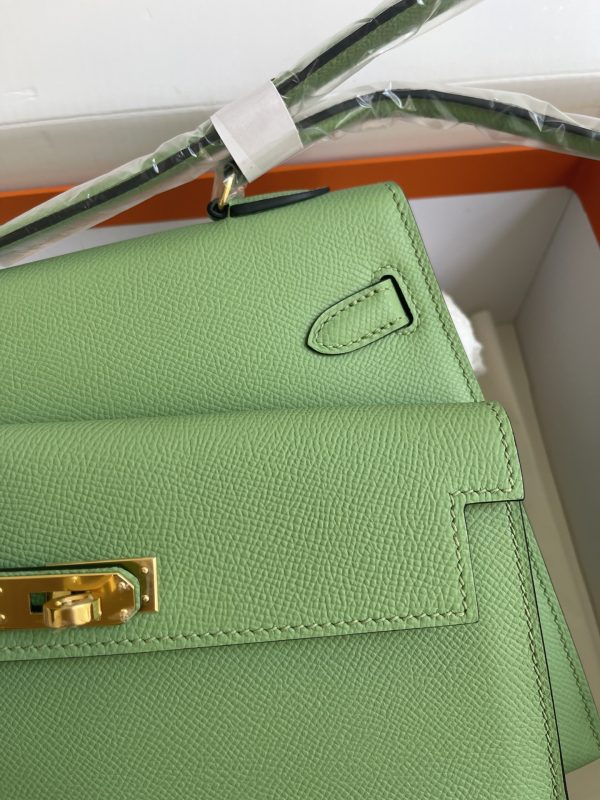 HERMES KELLY SELLIER EN DESORDRE EPSOM GOLD-TONED HARDWARE GREEN 25CM