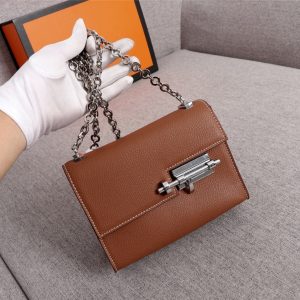 HERMES VERROU CHAINE BAG BROWN 17CM