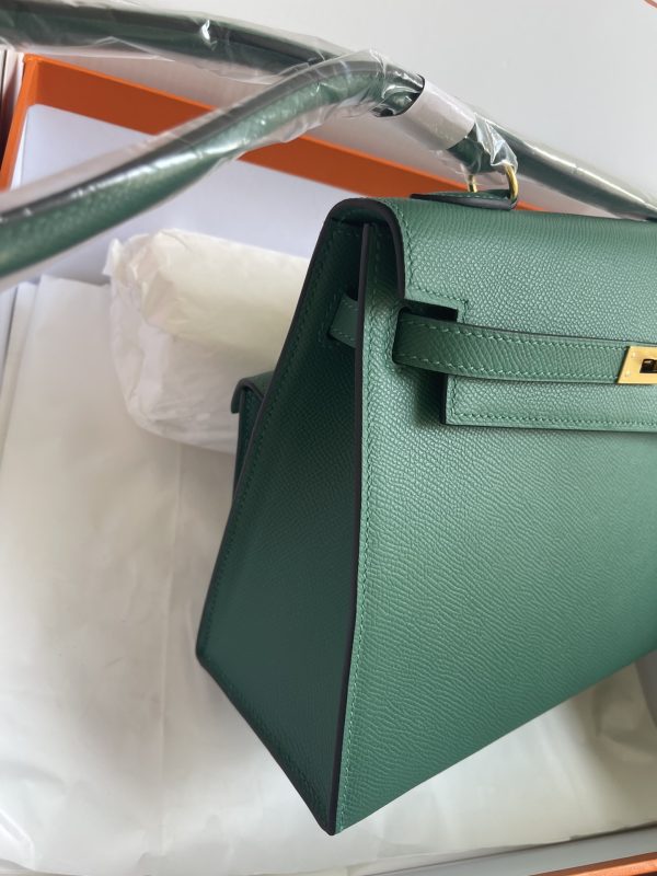 HERMES KELLY SELLIER EN DESORDRE EPSOM GOLD-TONED HARDWARE DARK GREEN 25CM