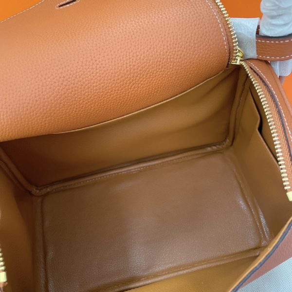 HERMES LINDY MINI TOGO BAG GOLD HARDWARE BROWN 19CM