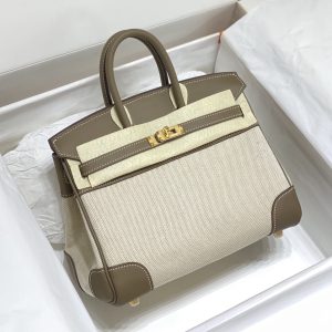 HERMES BIRKIN 25 BI-MATERIAL GOLD TONED HARDWARE GREY 25CM