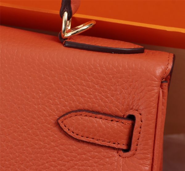 HERMES KELLY ORANGE SELLIER ROUGE EPSOM GOLD HARDWARE 28CM