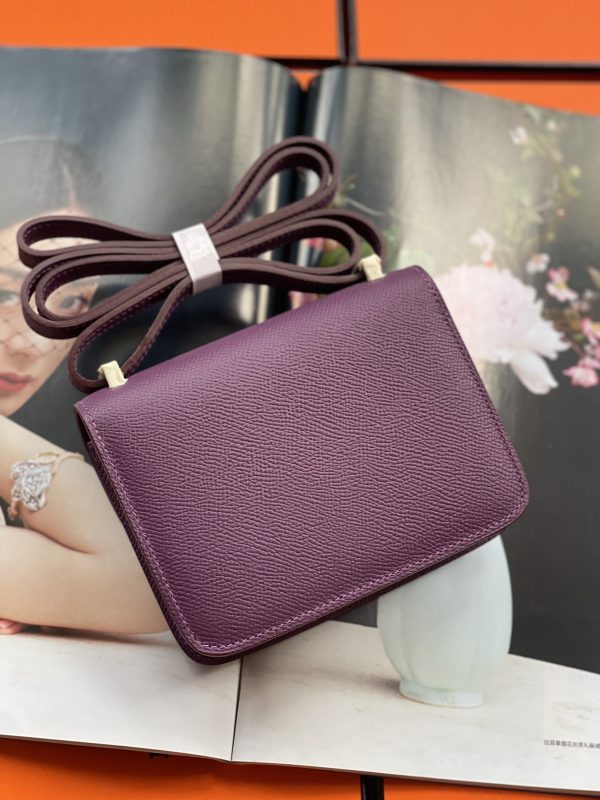 HERMES CONSTANCE MINI EPSOM SILVER-TONED HARDWARE VIOLET 14CM