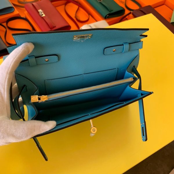 HERMES KELLY CLASSIQUE TO GO WALLET BLUE