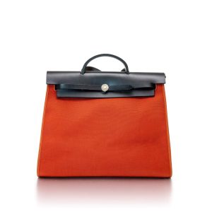 HERMES HERBAG ZIP 31 BAG PALLADIUM HARDWARE ORANGE 31CM