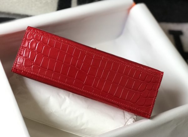 HERMES MINI KELLY POCHETTE CROCODILE GOLD TONED HARDWARE RED 22CM