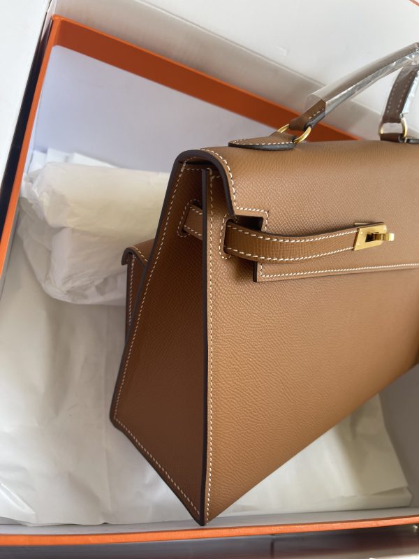 HERMES KELLY SELLIER EN DESORDRE EPSOM GOLD-TONED HARDWARE BROWN 25CM