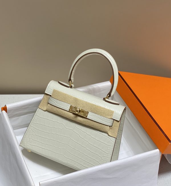 HERMES MINI KELLY K20 GOLD-TONED HARDWARE WHITE 20CM