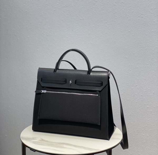 HERMES HERBAG ZIP 31 BAG PALLADIUM HARDWARE BLACK 31CM