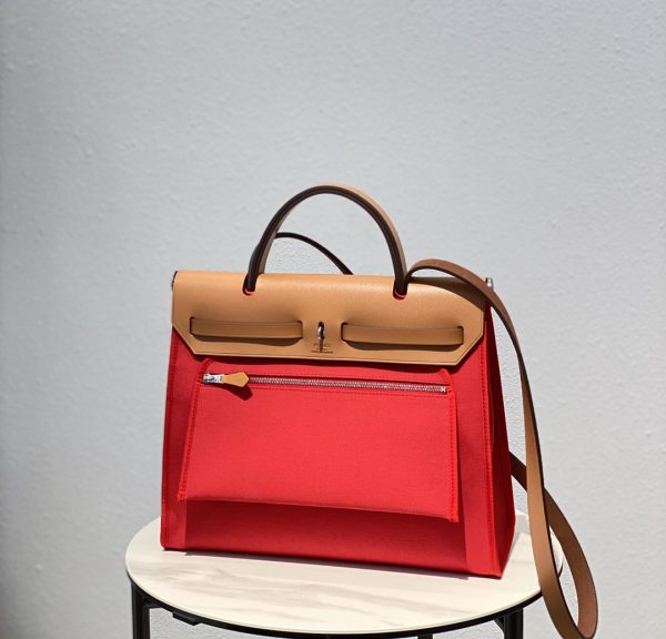 HERMES HERBAG ZIP 31 BAG PALLADIUM HARDWARE RED 31CM