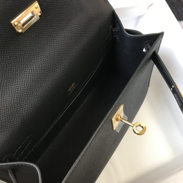 HERMES MINI KELLY POCHETTE GOLD TONED HARDWARE BLACK 22CM