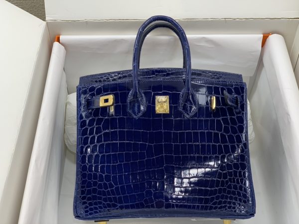 HERMES BIRKIN 30 CROCODILE GOLD-TONED HARDWARE DARK BLUE