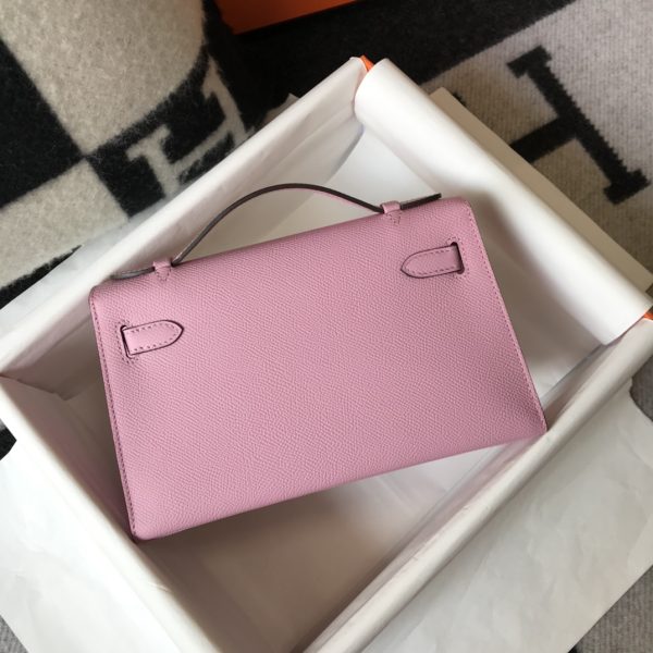 HERMES MINI KELLY POCHETTE GOLD TONED HARDWARE LIGHT PINK 22CM