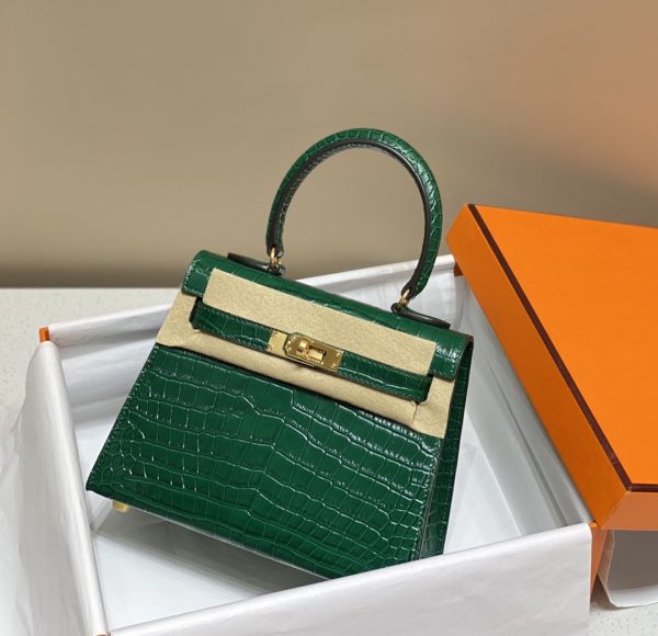 HERMES MINI KELLY K20 GOLD-TONED HARDWARE DARK GREEN 20CM