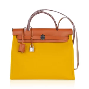 HERMES HERBAG ZIP 31 BAG PALLADIUM HARDWARE YELLOW 31CM