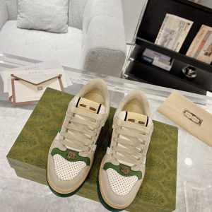 Gucci Virtus Distressed Leather And Webbing Trainers In Grey