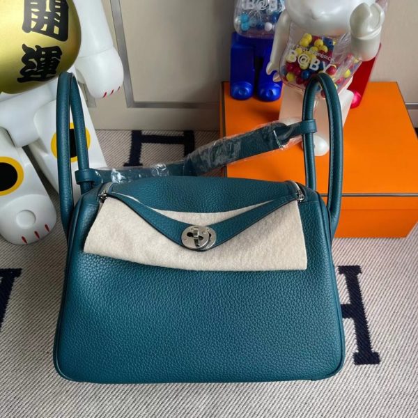 HERMES LINDY CLEMENCE W0 VERT BOSPHORE SILVER HARDWARE 26CM