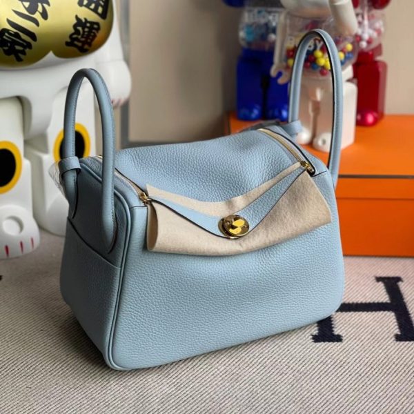 HERMES LINDY CLEMENCE 7N LIGHT BLUE SILVER HARDWARE 26CM