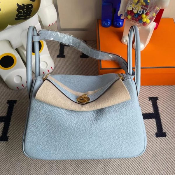 HERMES LINDY CLEMENCE 7N LIGHT BLUE SILVER HARDWARE 26CM