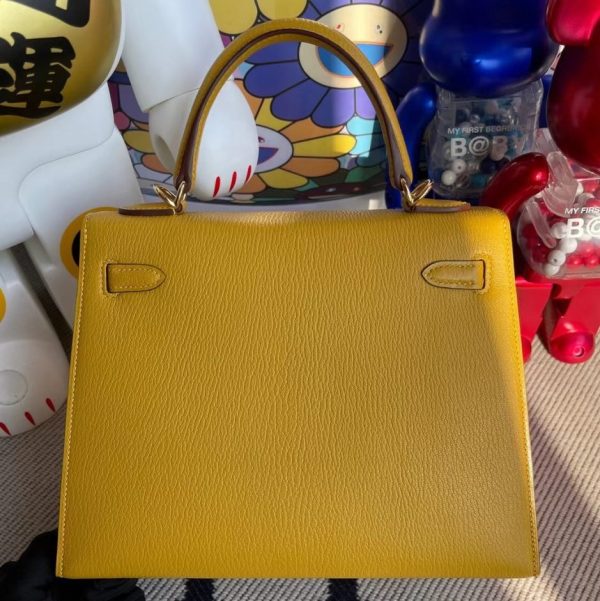 HERMES KELLY 25CM CHEVRE 9D AMBER YELLOW GOLD HARDWARE