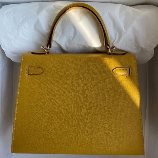 HERMES KELLY 25CM CHEVRE 9D AMBER YELLOW GOLD HARDWARE