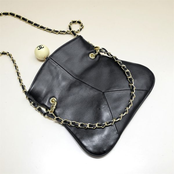 Black Lambskin Resin Logo 8 Ball Shoulder Bag Brushed Gold Hardware