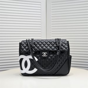 CHANEL Black Lambskin Leather Cambon Handbag