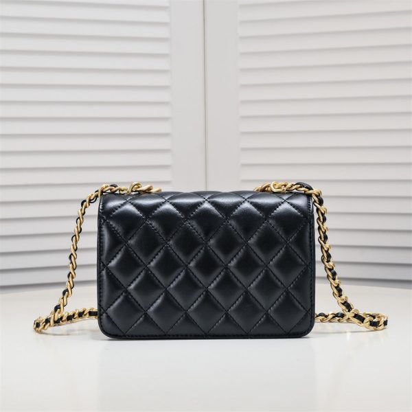 Chanel Quilted Wallet on Chain WOC Adjustable Chain Black Lambskin Aged Gold Hardware 22K