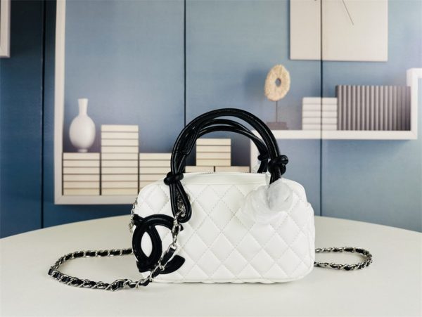 CHANEL Cambon line Shoulder Bag A25171 Bowling bag White lambskin Women