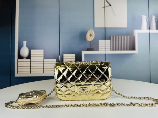 Chanel Mini Flap Bag & Star Coin Purse in Light Gold